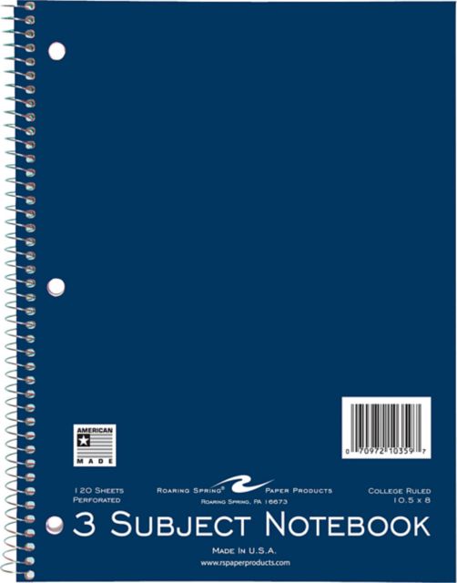 NOTEBK 10.5x8 120SH 3SUB W/B